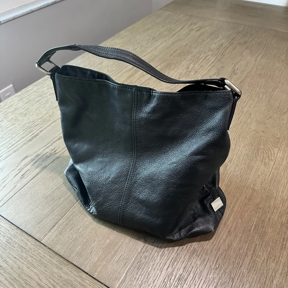 KOOBA Black Pebbled Leather Tote Boho Shoulder Handbag Purse - Picture 5 of 11